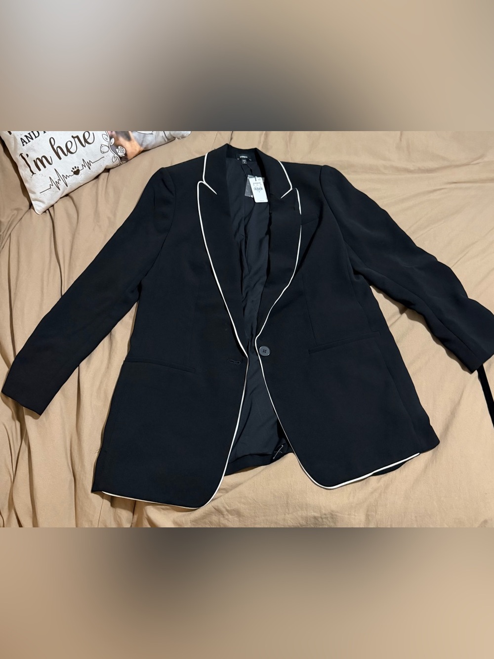 Express Black Blazer with White Piping